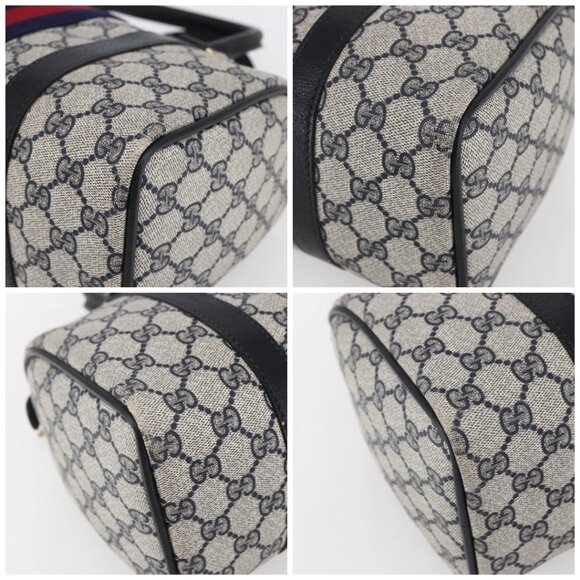 GUCCI GG Supreme Sherry Line Boston Bag PVC Navy Gold 40 3841 Auth 147499 - Picture 14 of 16